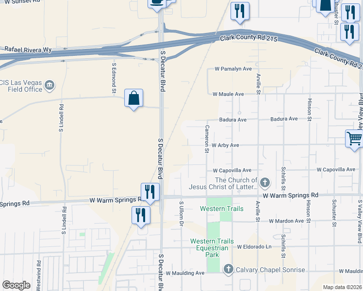 map of restaurants, bars, coffee shops, grocery stores, and more near West Arby Avenue in Las Vegas