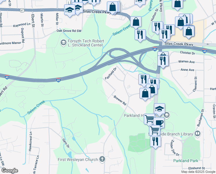 map of restaurants, bars, coffee shops, grocery stores, and more near 2706 Lovedale Avenue in Winston-Salem