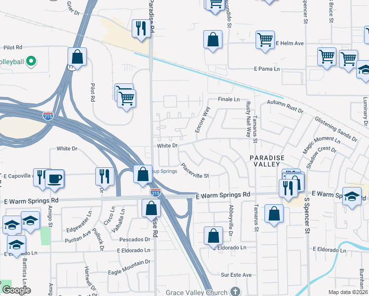 map of restaurants, bars, coffee shops, grocery stores, and more near 1170 Lyric Lane in Las Vegas