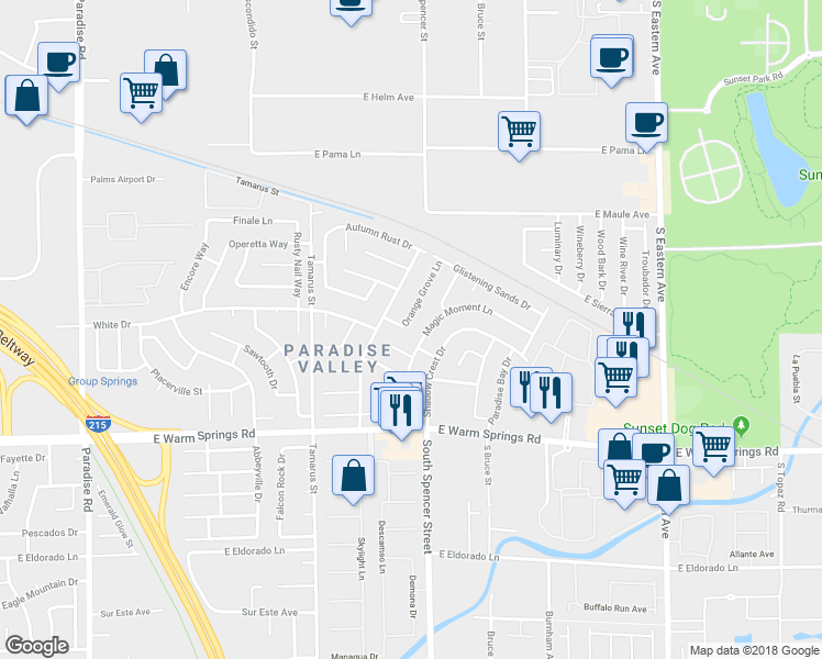 map of restaurants, bars, coffee shops, grocery stores, and more near 7095 Orange Grove Lane in Las Vegas