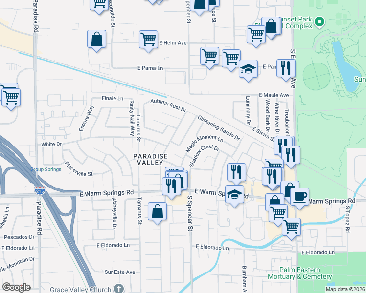 map of restaurants, bars, coffee shops, grocery stores, and more near 7073 Orange Grove Lane in Las Vegas