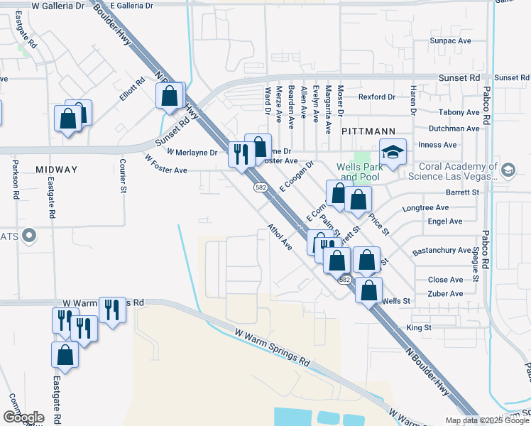 map of restaurants, bars, coffee shops, grocery stores, and more near 1647 North Boulder Highway in Henderson