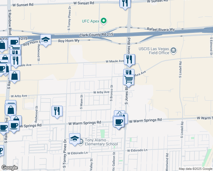 map of restaurants, bars, coffee shops, grocery stores, and more near 6250 West Arby Avenue in Las Vegas