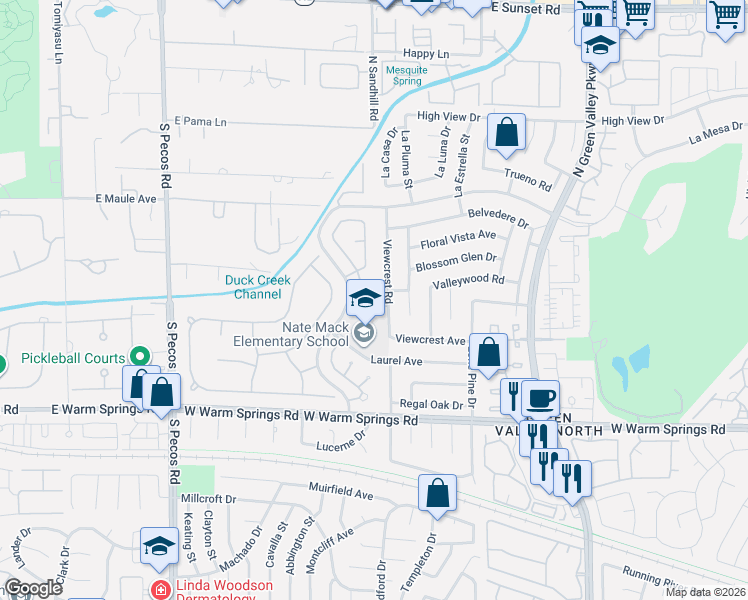 map of restaurants, bars, coffee shops, grocery stores, and more near 10 Pheasant Ridge Circle in Henderson