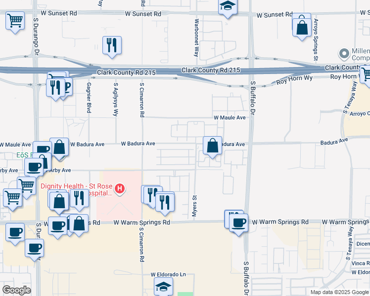 map of restaurants, bars, coffee shops, grocery stores, and more near 8036 Carpenter Creek Avenue in Las Vegas