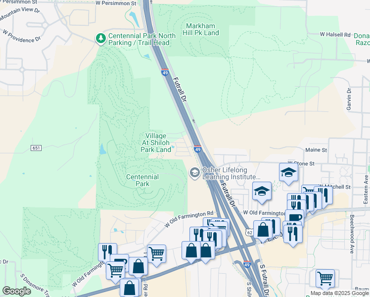 map of restaurants, bars, coffee shops, grocery stores, and more near 2793 West Blackstone Crossing in Fayetteville