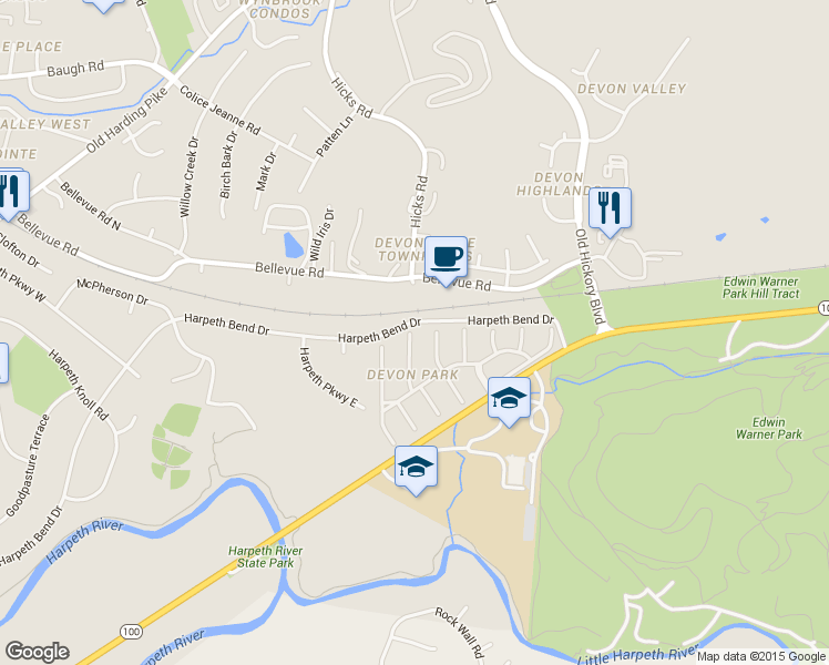 map of restaurants, bars, coffee shops, grocery stores, and more near 1428 Hampshire Place in Nashville