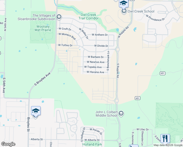 map of restaurants, bars, coffee shops, grocery stores, and more near North Rupple Road in Fayetteville
