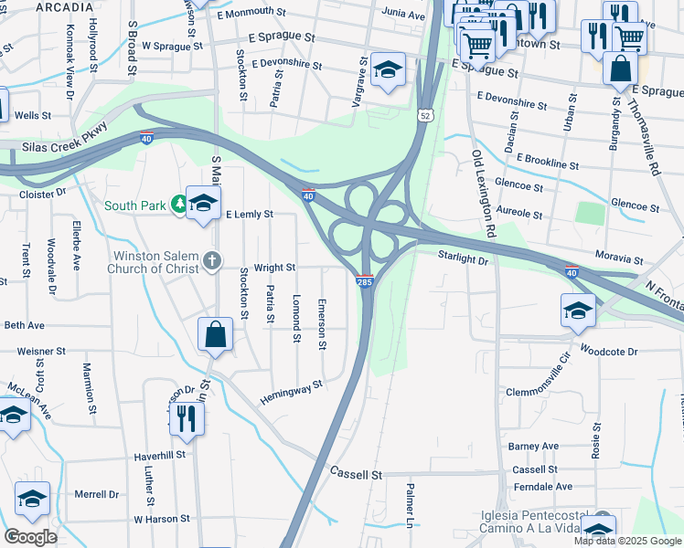 map of restaurants, bars, coffee shops, grocery stores, and more near 537 Hemingway Street in Winston-Salem