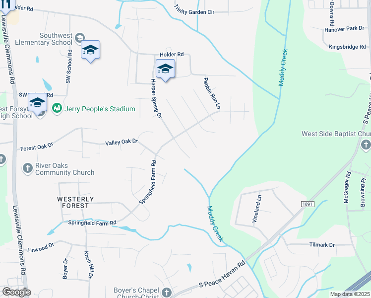 map of restaurants, bars, coffee shops, grocery stores, and more near 1817 Harper Spring Drive in Clemmons