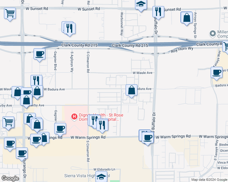 map of restaurants, bars, coffee shops, grocery stores, and more near 8040 Carpenter Creek Avenue in Las Vegas