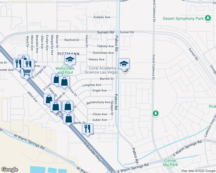 map of restaurants, bars, coffee shops, grocery stores, and more near 548 East Barrett Street in Henderson