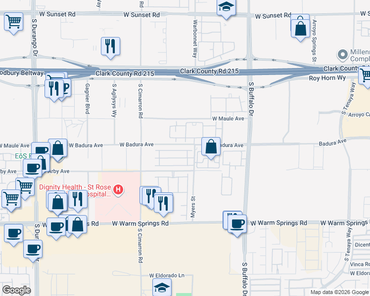 map of restaurants, bars, coffee shops, grocery stores, and more near 8032 Carpenter Creek Avenue in Las Vegas