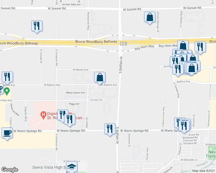 map of restaurants, bars, coffee shops, grocery stores, and more near 1081 West Badura Avenue in Las Vegas