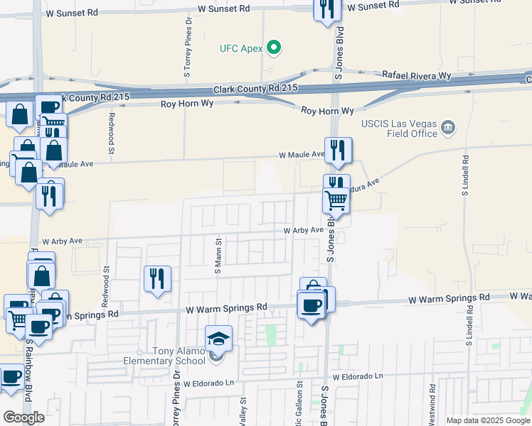 map of restaurants, bars, coffee shops, grocery stores, and more near 6250 West Arby Avenue in Las Vegas