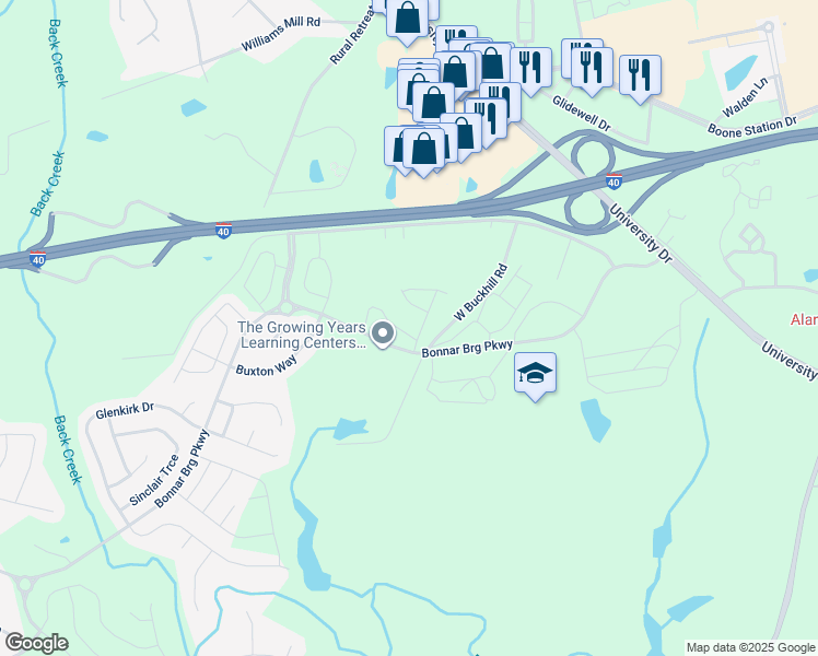 map of restaurants, bars, coffee shops, grocery stores, and more near 1170 Kelso Lane in Burlington