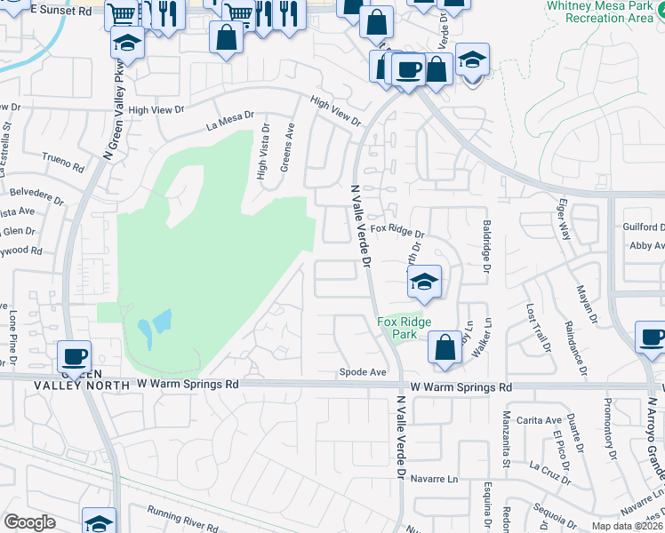 map of restaurants, bars, coffee shops, grocery stores, and more near 2327 Richard Drive in Henderson