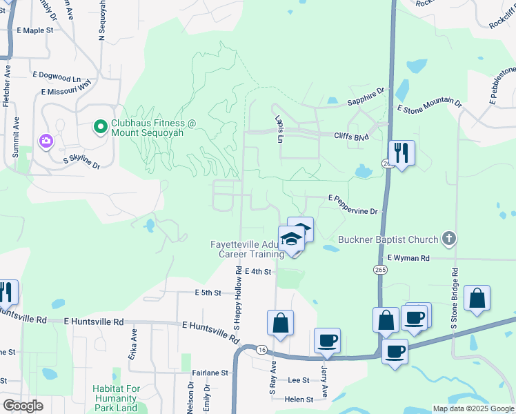map of restaurants, bars, coffee shops, grocery stores, and more near 114 South Ray Avenue in Fayetteville