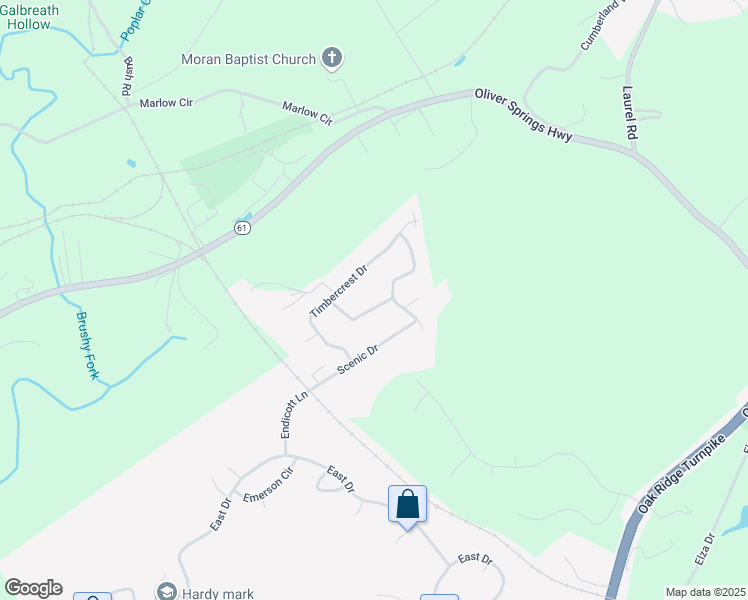 map of restaurants, bars, coffee shops, grocery stores, and more near 102 Hickory Hollow Drive in Oak Ridge