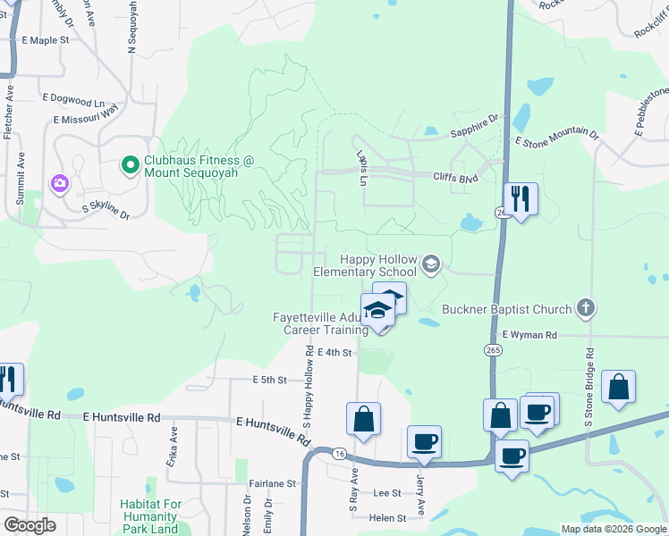 map of restaurants, bars, coffee shops, grocery stores, and more near 114 South Ray Avenue in Fayetteville