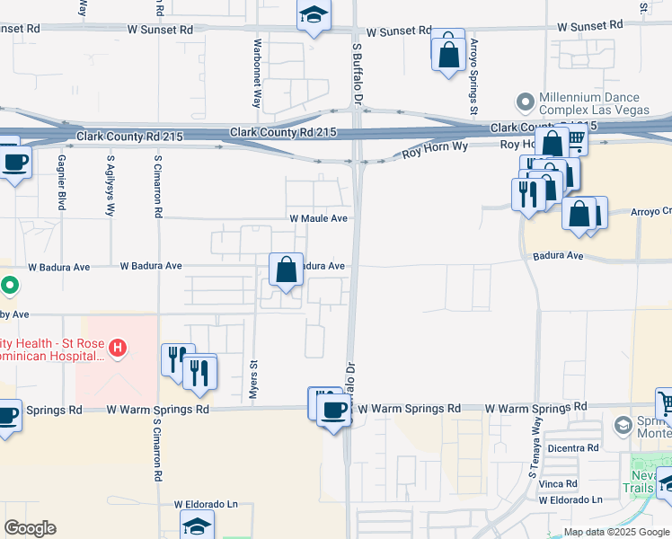 map of restaurants, bars, coffee shops, grocery stores, and more near 1081 West Badura Avenue in Las Vegas