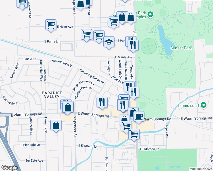 map of restaurants, bars, coffee shops, grocery stores, and more near 7090 Knoll View Dr in Las Vegas