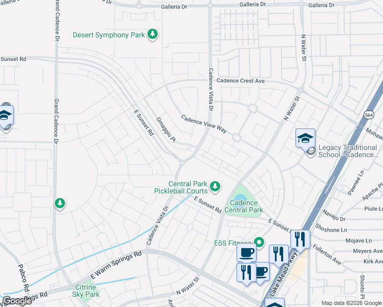 map of restaurants, bars, coffee shops, grocery stores, and more near 912 East Sunset Road in Henderson