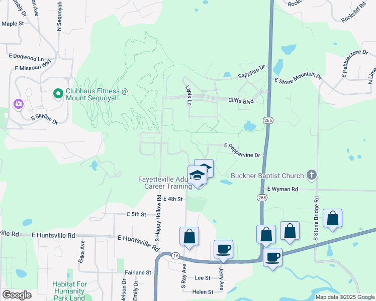 map of restaurants, bars, coffee shops, grocery stores, and more near 114 South Ray Avenue in Fayetteville