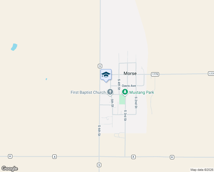 map of restaurants, bars, coffee shops, grocery stores, and more near 100 5th Street in Morse