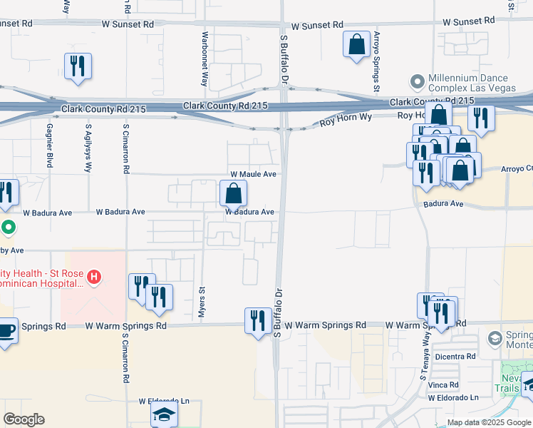 map of restaurants, bars, coffee shops, grocery stores, and more near 1081 West Badura Avenue in Las Vegas