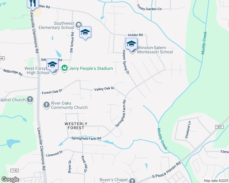 map of restaurants, bars, coffee shops, grocery stores, and more near 6640 Valleyoak Drive in Clemmons