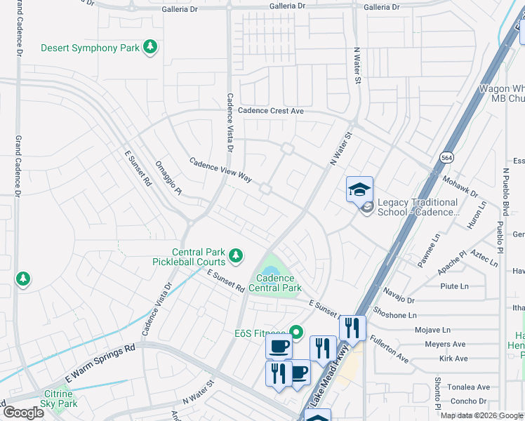 map of restaurants, bars, coffee shops, grocery stores, and more near 1075 Page Park Lane in Henderson