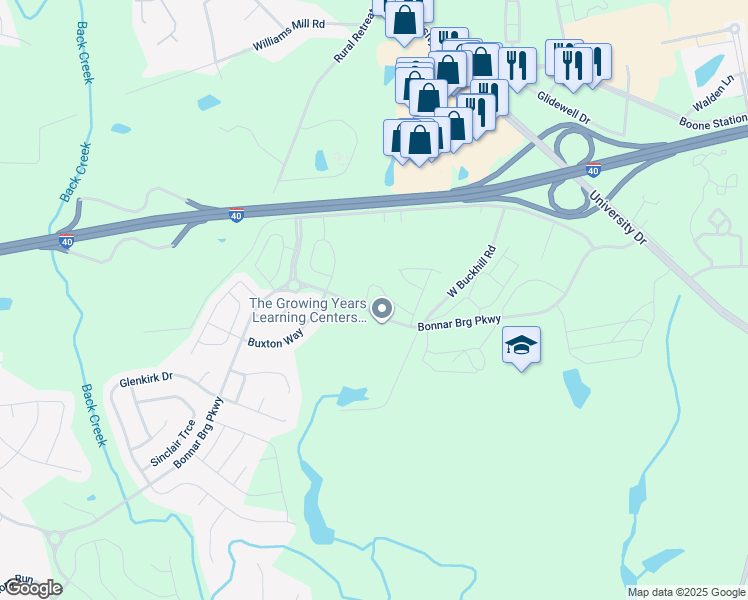 map of restaurants, bars, coffee shops, grocery stores, and more near 1029 Kelso Lane in Burlington