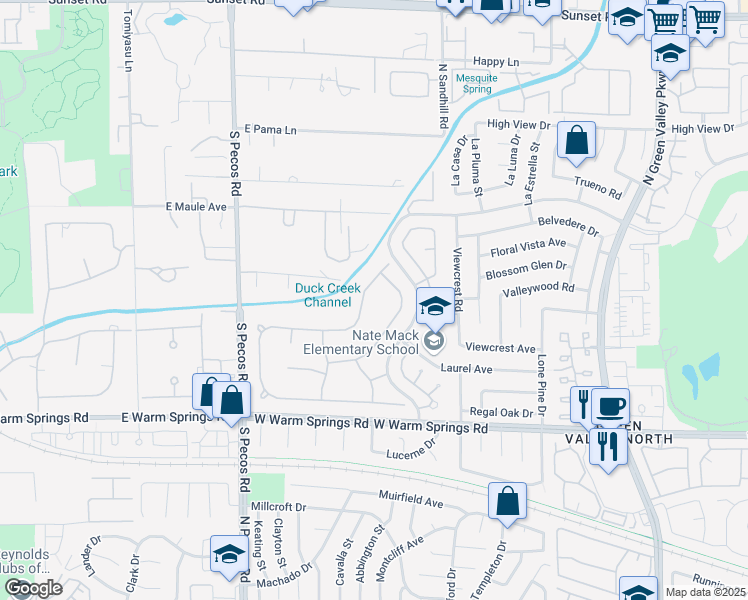 map of restaurants, bars, coffee shops, grocery stores, and more near 128 Quail Run Road in Henderson