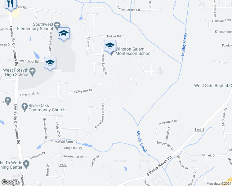 map of restaurants, bars, coffee shops, grocery stores, and more near 1804 Harper Spring Drive in Clemmons