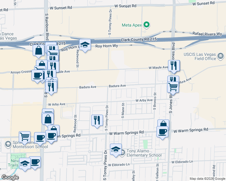 map of restaurants, bars, coffee shops, grocery stores, and more near 7008 West Steele Canyon Street in Las Vegas