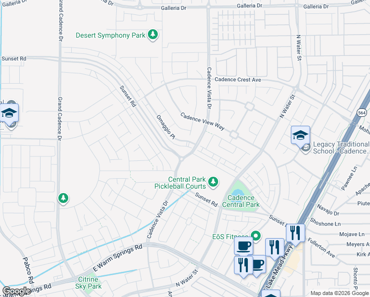map of restaurants, bars, coffee shops, grocery stores, and more near Warm Springs Rd in Henderson