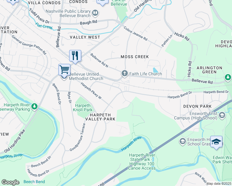 map of restaurants, bars, coffee shops, grocery stores, and more near 711 McPherson Drive in Nashville