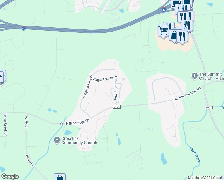 map of restaurants, bars, coffee shops, grocery stores, and more near 905 Palm Court in Mebane