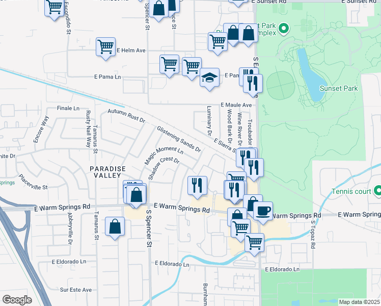 map of restaurants, bars, coffee shops, grocery stores, and more near 2058 Glistening Sands Drive in Las Vegas