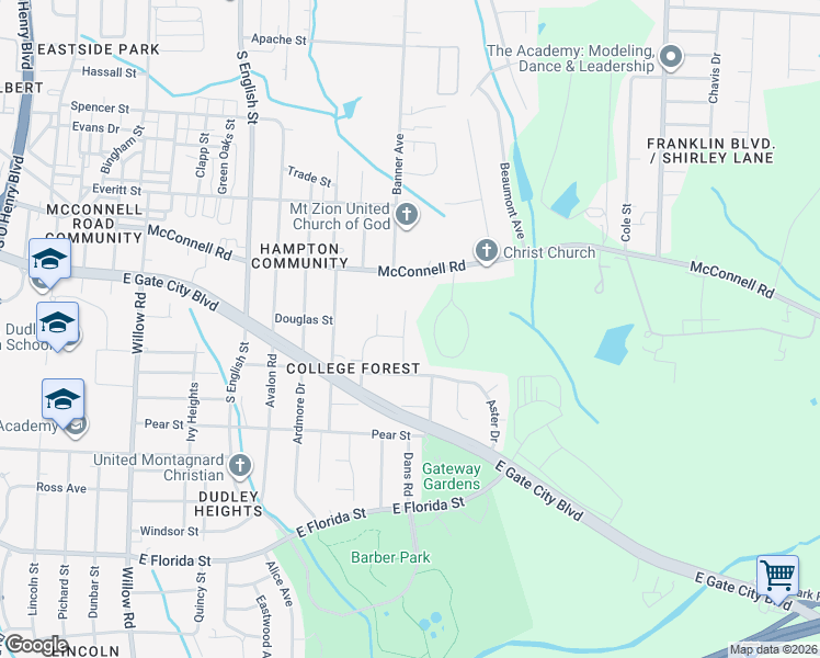 map of restaurants, bars, coffee shops, grocery stores, and more near 1109 Maury Lane in Greensboro