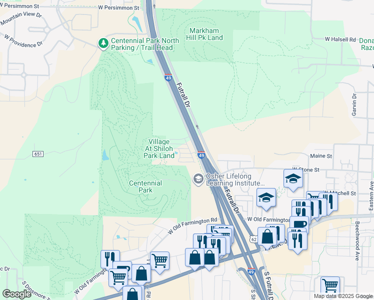map of restaurants, bars, coffee shops, grocery stores, and more near 2815 West Hillshire Drive in Fayetteville