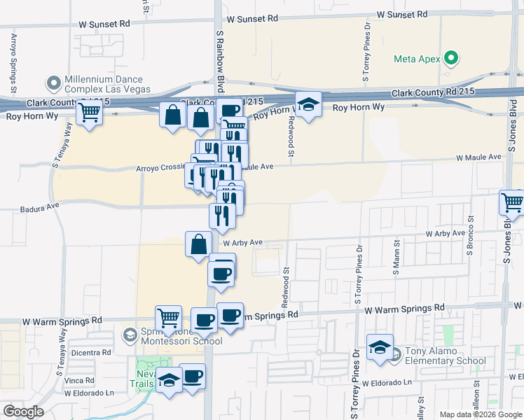 map of restaurants, bars, coffee shops, grocery stores, and more near 7030 South Rainbow Boulevard in Las Vegas
