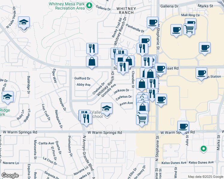 map of restaurants, bars, coffee shops, grocery stores, and more near 560 Grimsby Avenue in Henderson