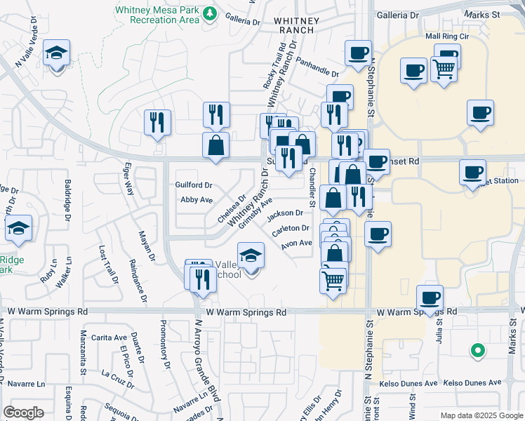 map of restaurants, bars, coffee shops, grocery stores, and more near 560 Grimsby Avenue in Henderson