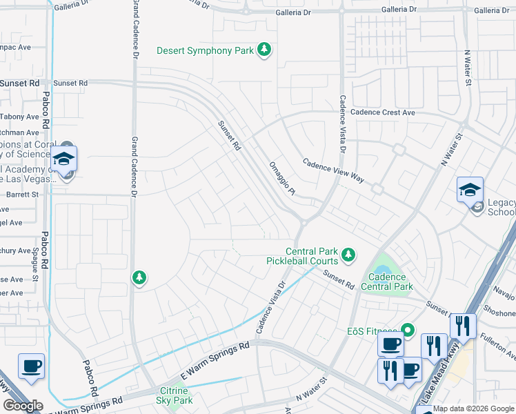 map of restaurants, bars, coffee shops, grocery stores, and more near 719 Cottonwood Hill Place in Henderson