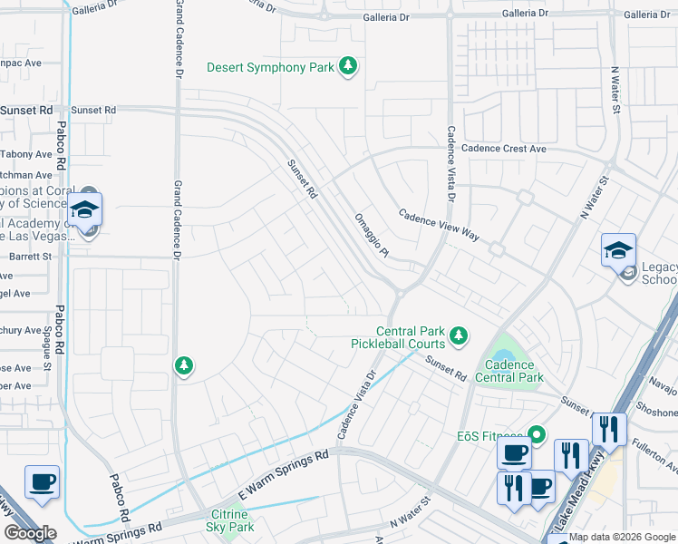 map of restaurants, bars, coffee shops, grocery stores, and more near 719 Cottonwood Hill Place in Henderson
