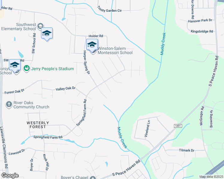 map of restaurants, bars, coffee shops, grocery stores, and more near 1831 Springfield Farm Court in Clemmons