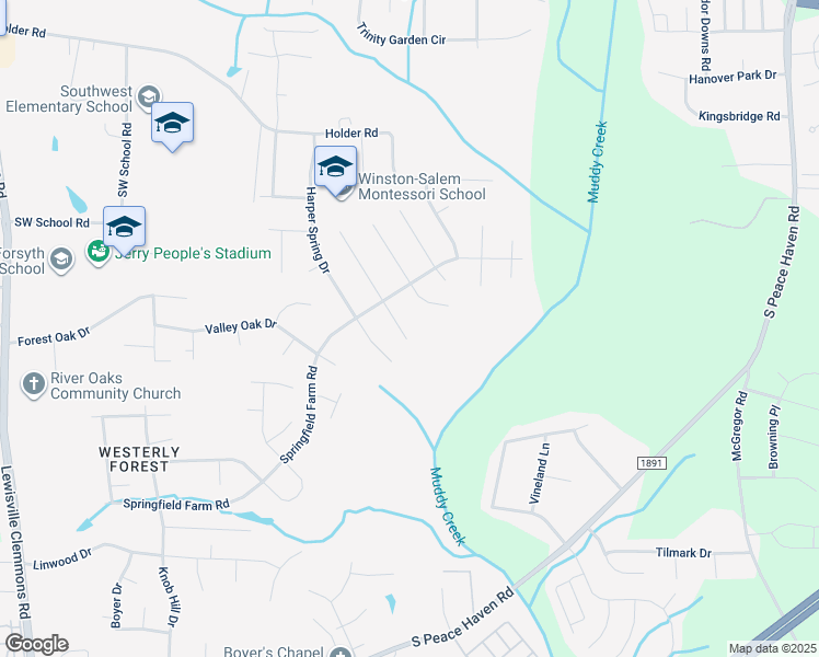 map of restaurants, bars, coffee shops, grocery stores, and more near 1831 Springfield Farm Court in Clemmons