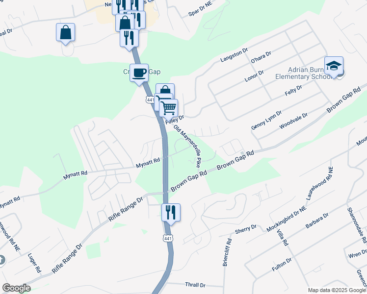 map of restaurants, bars, coffee shops, grocery stores, and more near 511 Oak Valley Drive in Knoxville
